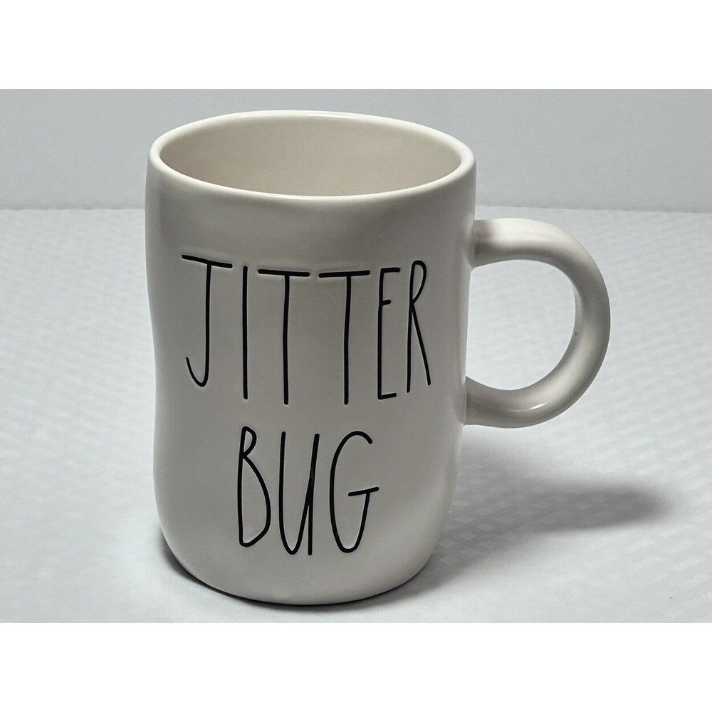 Rae Dunn‎ by Magenta "JITTERBUG" White Ceramic Mug Large Letter Farmhouse
